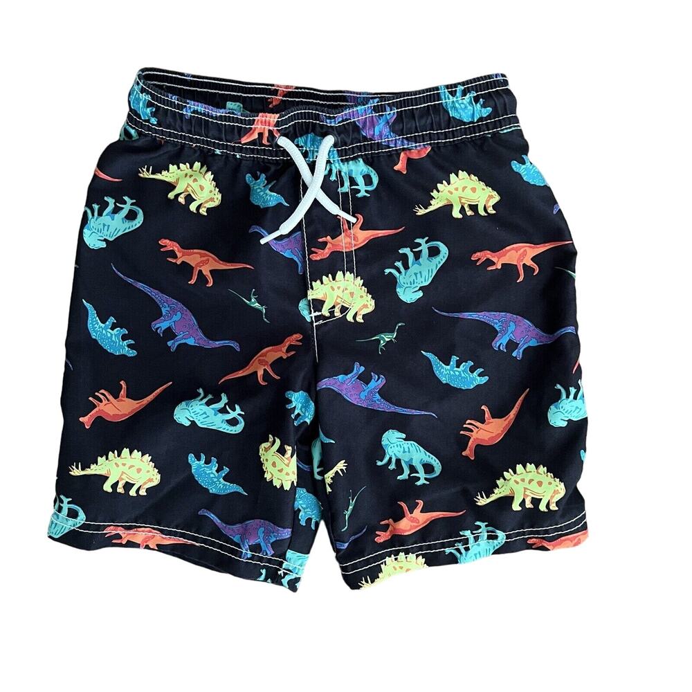 Carter’s Boys Colorful Dinosaur Print Swim Trunks – Size 5/5A Black